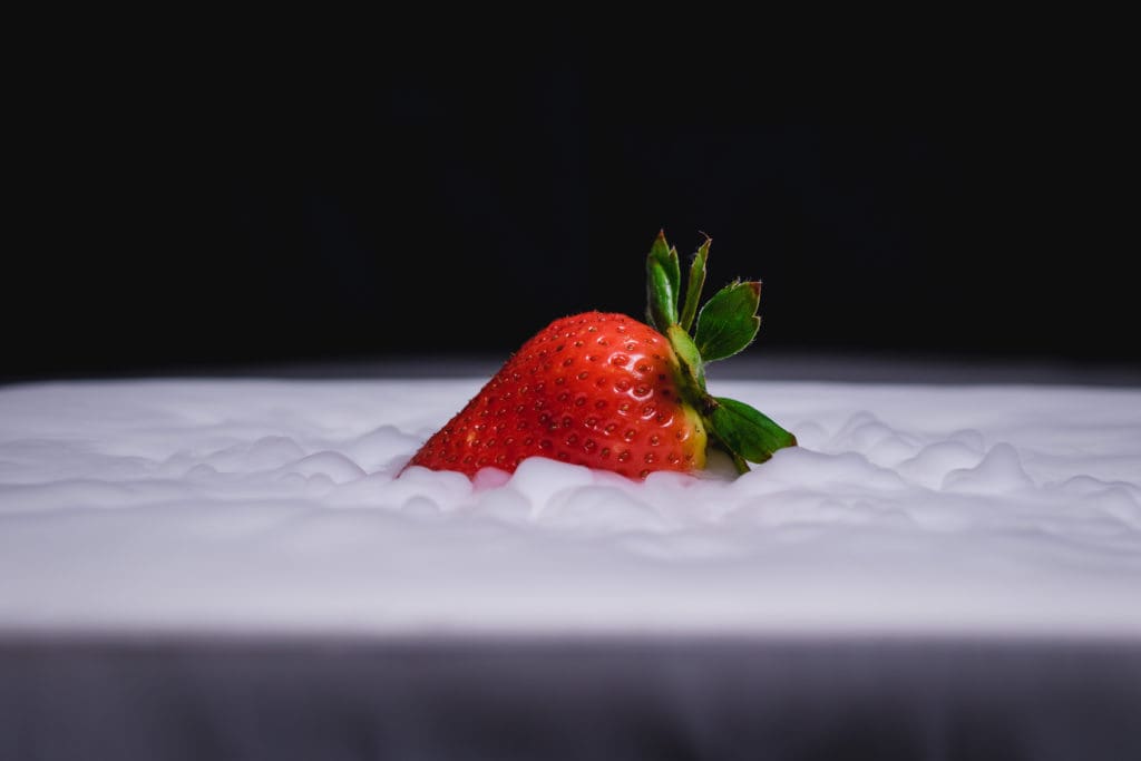 dry ice with strawberry